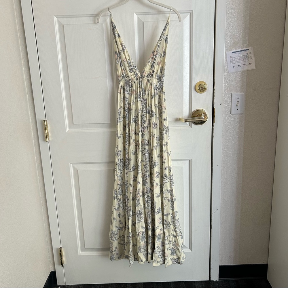 S/W/F Revolve Anthropologie Magdelena Maxi Dress in Lemon Pastel Blue White XS